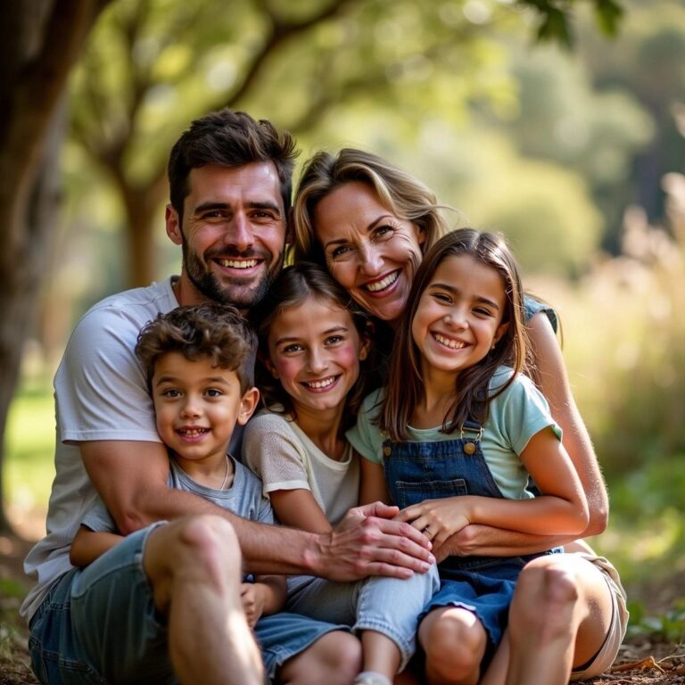 Jugendamt Unna: Familie verbringt Zeit im Freien, glücklich und vereint.